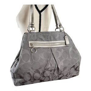 Coach Gabby Signature Grey/Silver Canvas/leather Tote.